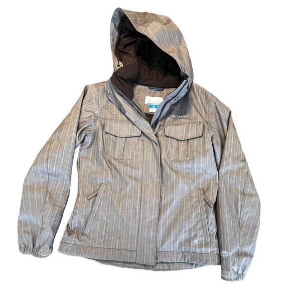 SOLD: Columbia Brown Striped Omni-Tech Ski and Snowboarding Jacket Hooded M - Picture 7 of 11